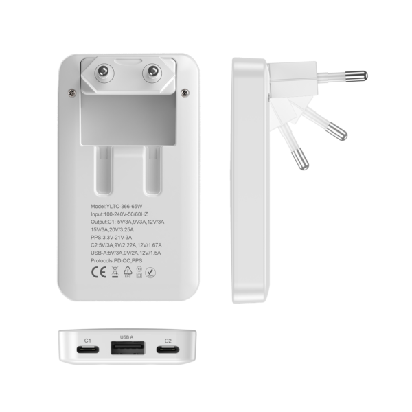 65W GaN Fast Charger with 2 USB-C Ports – Ultra-Thin Multifunctional Charger for Laptop, Tablet & Mobile Phone