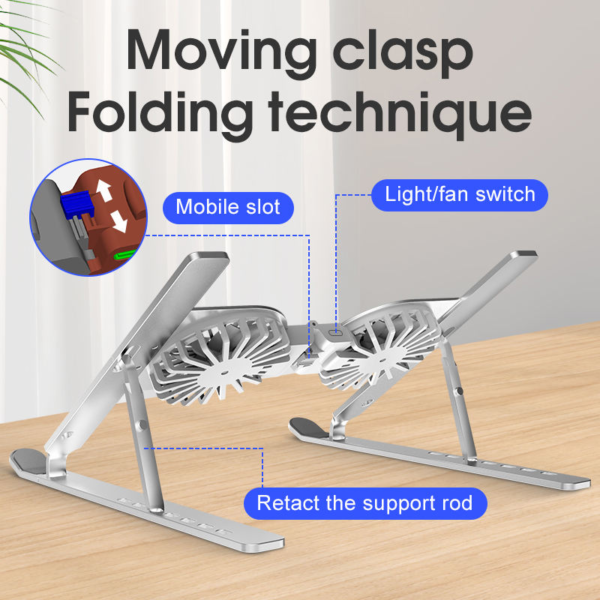 Portable Laptop Stand – Adjustable Height & Angle Computer Holder with Cooling Fan for Home Office