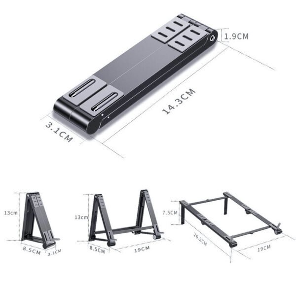 H73ef706857fa4c6cb6524bcc1aa65b21Z.jpeg Small Foldable Aluminum Laptop & Tablet Stand – Portable Metal Notebook and Mobile Holder for MacBook, iPad, and Smartphones