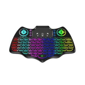 H982e88fd758348489e3bb4702a35bbcaW.jpg V18 Mini Wireless Backlit Keyboard – 2.4G + BT4.2 Air Mouse Remote with Touchpad for TV Box, PC & Smart Devices