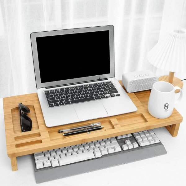 BSTW Bamboo Laptop Table & Monitor Stand Tower – Eco-Friendly Height-Increasing Desk with Storage Rack for Home Office