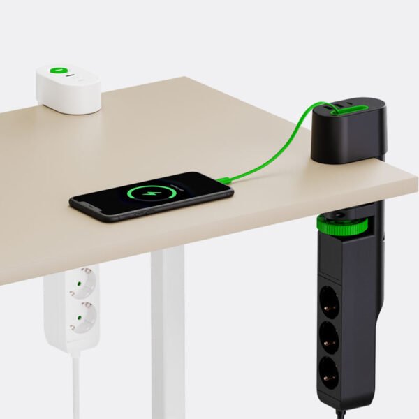 Drill-Free Desk Socket USB 3-Way Tabletop Multiple Socket – 3 Outlets for Home & Office with Charging Cable