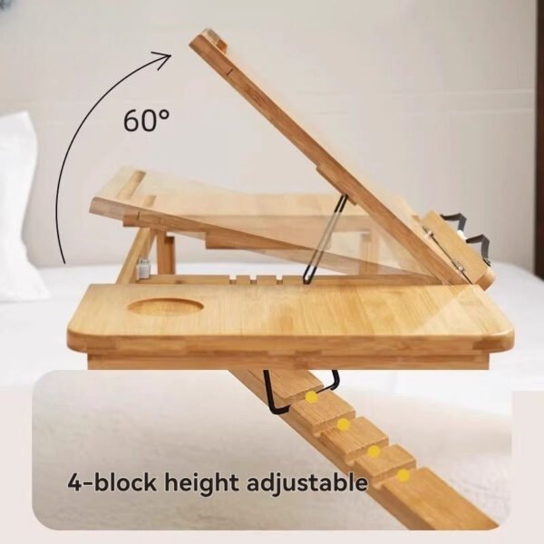 Hefd4c163bb3a4630bff36dd39f29cd42w.jpg Modern Portable Bamboo Laptop Desk – Adjustable Height & Angle Foldable Tray with Storage Drawer, Tablet Slot & Metal Stand