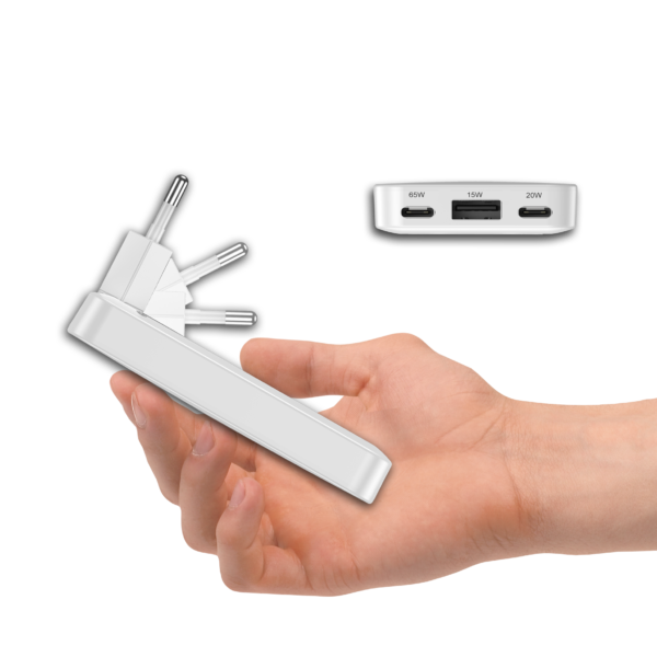 65W GaN Fast Charger with 2 USB-C Ports – Ultra-Thin Multifunctional Charger for Laptop, Tablet & Mobile Phone