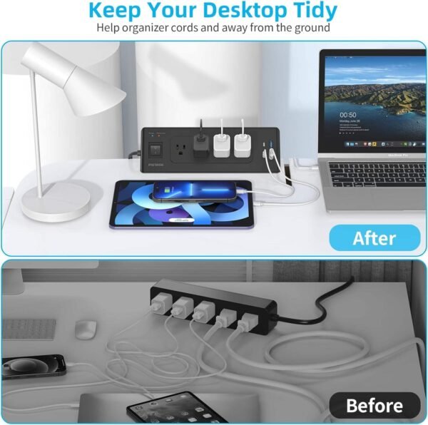 Hfba83fa1ded24e75a2614562ff40539a1.jpg USB-C Desk Clamp Power Strip Charging Station – 4 Outlets, 4 USB-A Ports, 2 Socket Extension for Tabletop